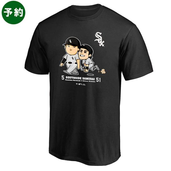 6/18締切・予約販売 村上宗隆・西田陸浮モデル ファナティクス Tシャツ シカゴ ホワイトソックス SOUTHSIDE SAMURAI T-SHIRT BLACK CHICAGO WHITE SOX