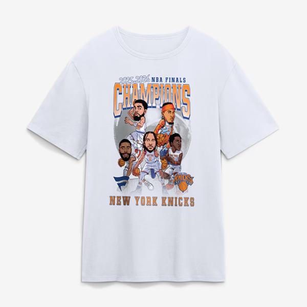 53年振りNBAファイナル優勝 海外取寄 ニューヨーク ニックス Tシャツ NBA FINALS CHAMPIONS CARICATURE ROSTER HERITAGE T-SHIRT WHITE NEW YORK KNICKS