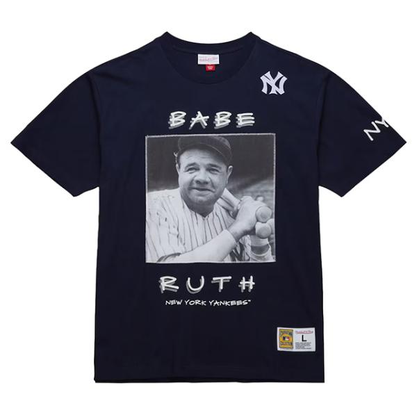 海外取寄 ミッチェル&amp;ネス Tシャツ ベーブ ルース モデル COOPERSTOWN COLLECTION HEAVYWEIGHT PREMIUM PLAYER VINTAGE LOGO T-SHIRT NAVY