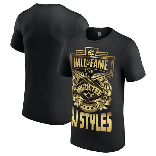AJ スタイルズモデル 海外取寄 WWE AUTHENTIC Tシャツ HALL OF FAME 2026 INDUCTEE T-SHIRT BLACK AJ STYLES