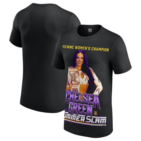 チェルシー グリーンモデル 海外取寄 WWE AUTHENTIC Tシャツ SUMMERSLAM 2026 INTERIM WWE WOMEN'S CHAMPION T-SHIRT BLACK CHELSEA GREEN