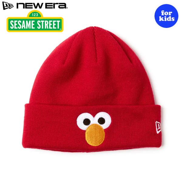 子供用 ニューエラ ニットビーニーキャップ セサミストリート YOUTH ELMO FACE BASIC CUFF KNIT BEANIE CAP RED NEW ERA SESAME STREET エルモ