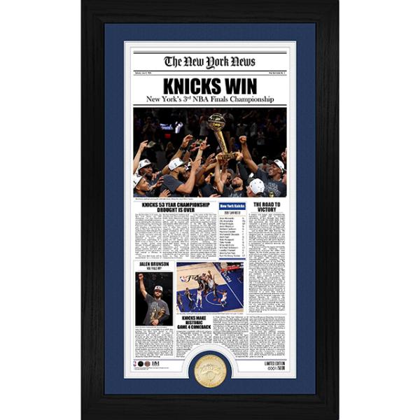 53年振りNBAファイナル優勝 ニューヨーク ニックス 海外取寄 額入りコラージュフレーム 2026 NBA CHAMPIONS FRONT PAGE NEWS BRONZE COIN
