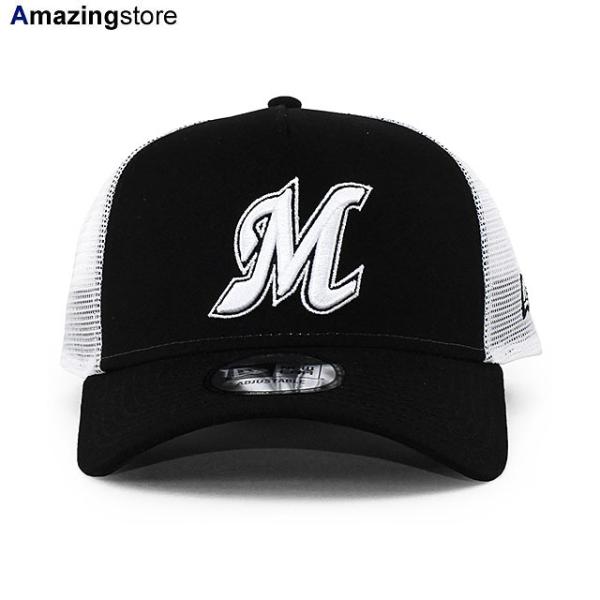 ニューエラ メッシュキャップ 9FORTY 千葉ロッテ マリーンズ NPB A-FRAME TRUCKER MESH CAP BLACK WHITE NEW ERA CHIBA LOTTE MARINES