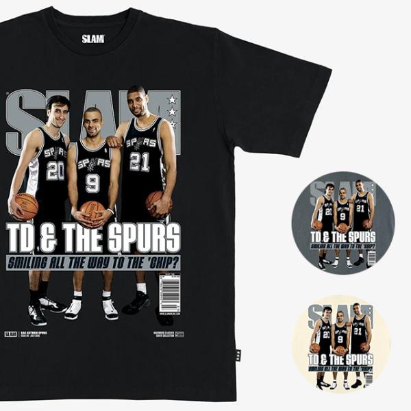 ティム ダンカン・トニー パーカー・マヌ ジノビリモデル スラム サンアントニオ スパーズ Tシャツ 海外取寄  SLAM HARDWOOD CLASSICS COVER T-SHIRT