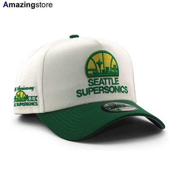 EU限定 ニューエラ キャップ スナップバック 9FORTY シアトル スーパーソニックス NBA 25TH GREY UV A-FRAME SNAPBACK CAP CREAM NEW ERA SEATTLE SUPER SONICS