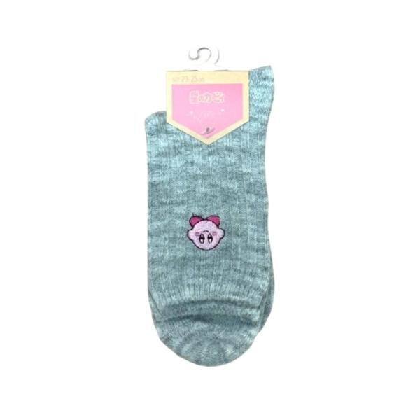 星のカービィ 靴下 ソックス くつ下 レディース 女性用 クルー丈 あったか ウール混刺繍 23-25 KIRBY キャラクター 福助 グレー グッズ