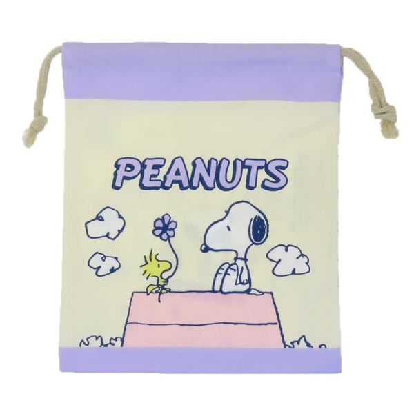 PEANUTS SNOOPY可愛いスヌーピーのデザイン定番アイテム巾着S給食やお弁当のコップ入れ歯磨きセットやプラコップ入れに■サイズ：約180×220mm■素材：コットン日本製（MADE IN JAPAN）＊写真の写り方や光の具合により実...