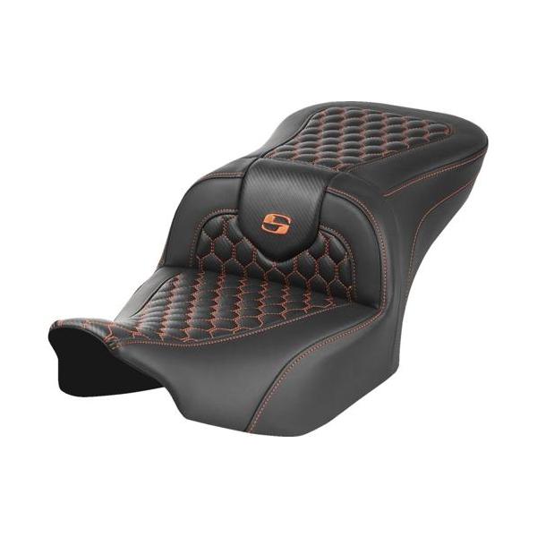 ロ*げ様 ハーレーツーリングモデル用シート ブラック/オレンジ