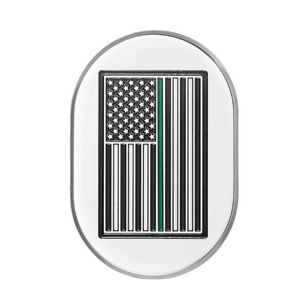 アンテナカバー Mirror polish w/thin green line American flag 左側 2017〜23年FLHRXS、2009〜13年FLTR/X/XS、2009〜23年FLHX/S