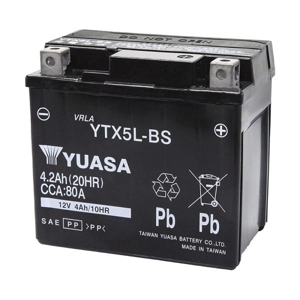 他サイト： YTX5L-BS 台湾 ユアサ yuasa バイク バッテリー 液入り充電済 オートバイ YTX5L-BS 互換 PL保険 傾斜搭載不可 横置き不可 爆買の商品画像
