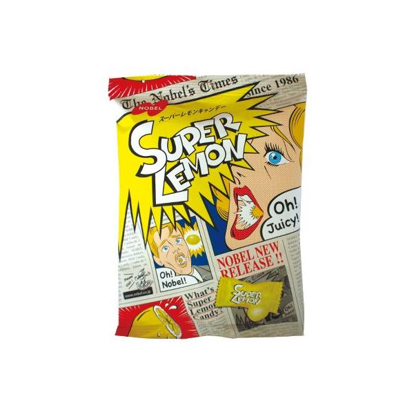 「スーパーレモンキャンデー　袋タイプ【ノーベル製菓】」希望小売価格:200円×1袋 180円(税別)メーカー：ノーベル製菓あの！みんな大好きなスーパーレモンが復活しました。あの頃の衝撃をもう一度楽しめるよ。