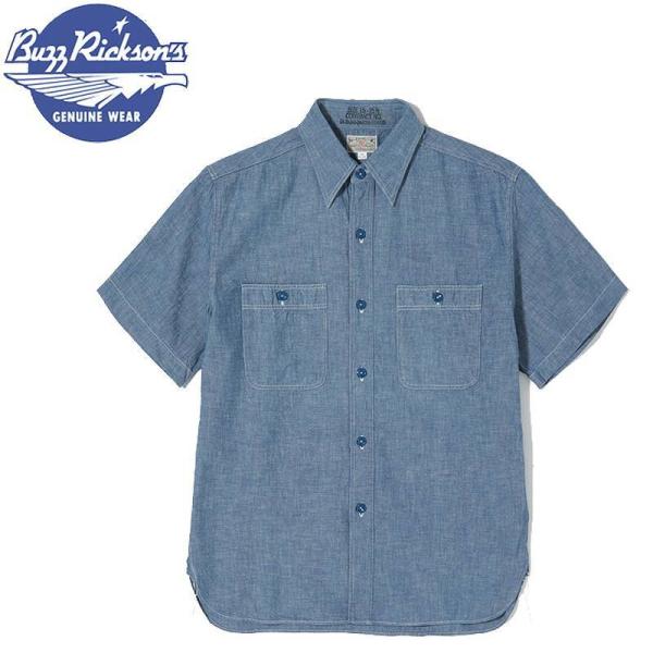 BUZZ RICKSON'Sバズリクソンズ半袖ワークシャツ（L）　BR35856 BUZZ RICKSON'S バズリクソンズ ブルー シャンブレー 半袖 ワーク