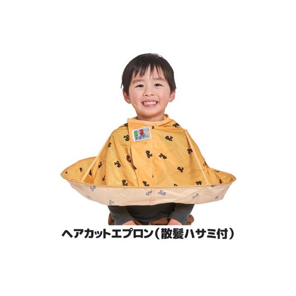 ■商品名ヘアカットエプロン（散髪ハサミ付）■サイズ約直径60cm／折りたたみ時：約直径30cm■重量約70g■適応サイズ首周り約30〜38cm■材質エプロン：ナイロン、ポリエステル／ハサミ2種：ハイカーボンステンレス鋼（SUS420J1）、...