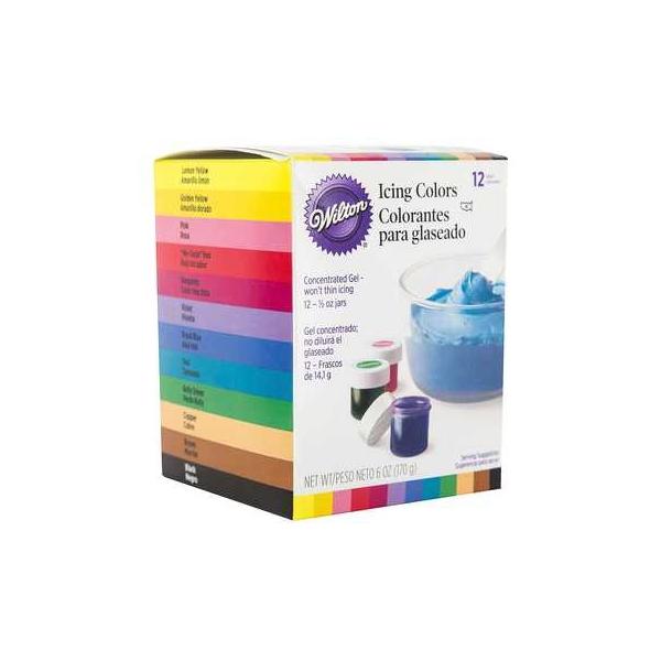 ウィルトンのアイシングに色を付けるアイシングカラーの12色セット。バタークリーム、アイシング、砂糖などに色を付けてオリジナルなスィーツを飾ります。ケーキ作り　お菓子作り　製菓材料　クリスマス　バレンタイン