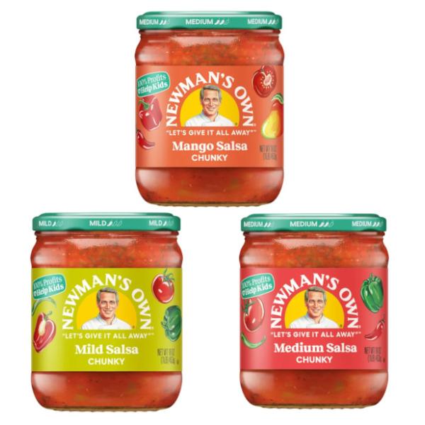ニューマンズオウンのオールナチュラルサルサ3種類。ミディアム、マイルド、マンゴからお好きな組み合わせをお選びください。おつまみ　スナック　パーティ