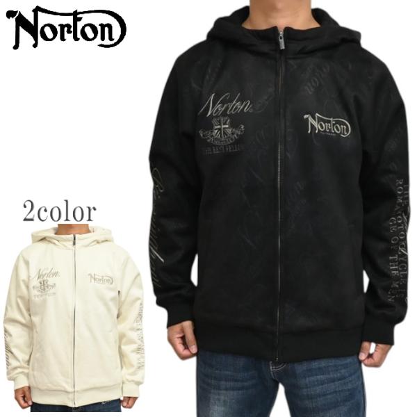ノートン Norton 服 アパレル 263N1307 撥水 裏ボア モイスト スウェード ロゴ エンボス総柄 ジップ パーカー スウェット カジュアル メンズ
