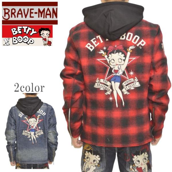 THE BRAVEMAN×BETTY BOOP ブレイブマン ベティ・ブープ コラボ 脱着フード付き ライダースジャケット bbb-2406 BETTY BOOP（ベティ ブープ） ブレイブマン BBB-2406 ライダース