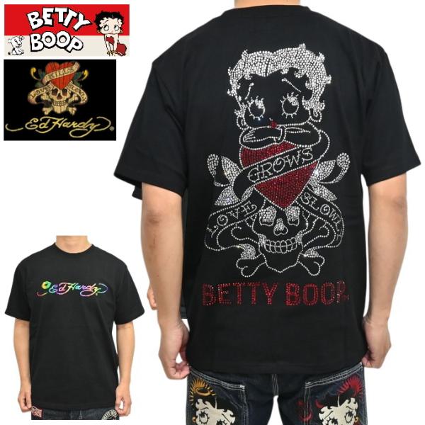 （9）Ed Hardy Betty Boop ストーン装飾 Tシャツ黒 BETTY BOOP（ベティ ブープ） Ed Hardy エドハーディー BED-2603 半袖