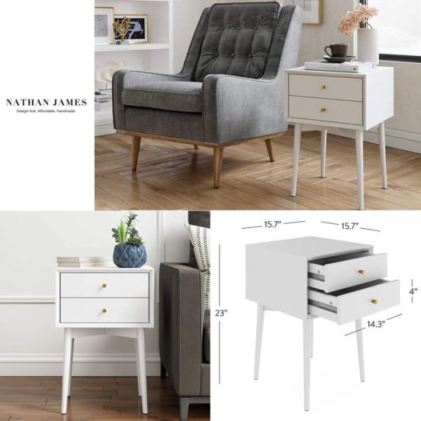 並行輸入品】サイドテーブル 2段 引き出し ミッドセンチュリー White