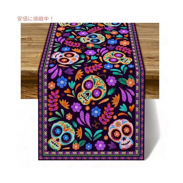 リ素材 100％リネン生地、無収縮、無色あせ。パッケージのリスト： 1pcテーブルランナー。Size:13×108inch(33×275cm). 6〜8人掛けのテーブルに適しています。お手入れ簡単:手洗いが可能です。死者の日の祭壇キッチンダ...