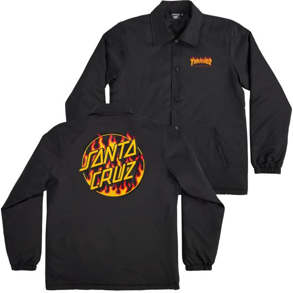 【新品】SANTA CRUZ, THRASHER コラボ商品COACHジャケット SANTA CRUZ サンタクルーズ スラッシャー フレイム ドット ロゴ