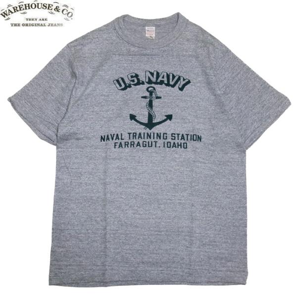 WAREHOUSE ＆CO. 4601 U.S. NAVY S/S T SHIRT HEATHER GREY  ウェアハウス カンパニー 半袖 プリント Tシャツ 杢グレー ヘザーグレー メンズ レディース