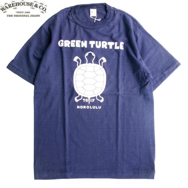 WAREHOUSE ＆CO. 4601 GREEN TURTLE T-SHIRTS NAVY ウェアハウス カンパニー メンズ 半袖 プリント Tシャツ ネイビー ナスコン