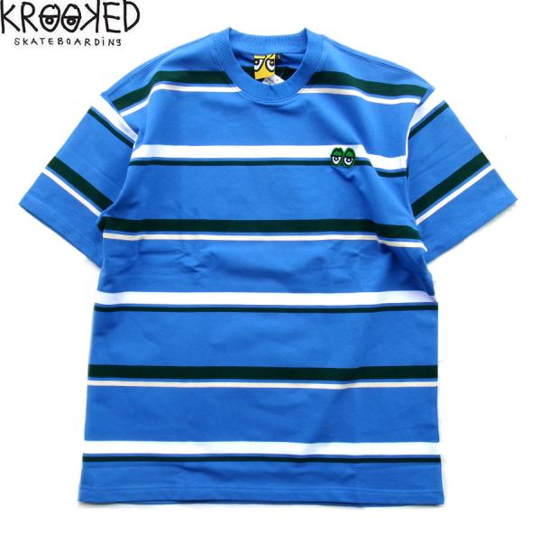 KROOKED EYES EMB STRIPE TEE S/S T-SHIRTS BLUE クルキッド ボーダー 