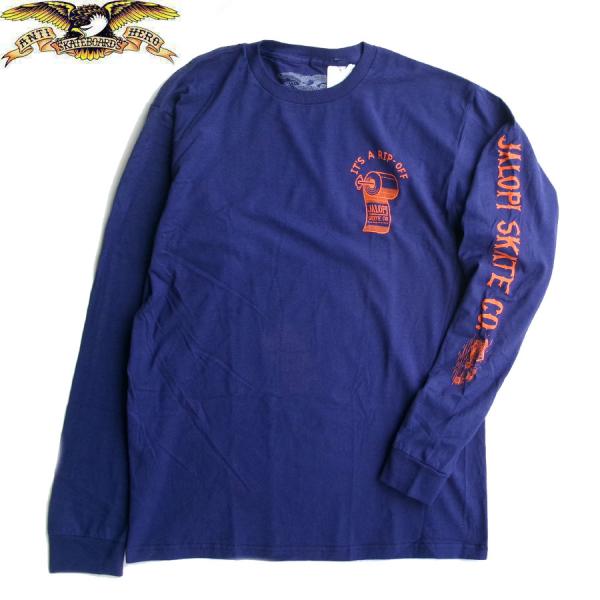 ANTI HERO SKATEBOARDS JALOPI RIPOFF L/S T-SHIRT NAVY アンタイヒーロー アンチヒーロー メンズ 長袖 Tシャツ ネイビー ロンT