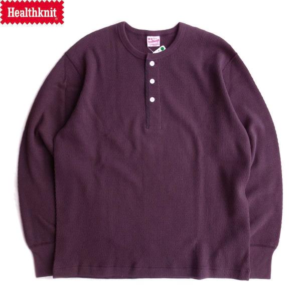 HEALTHKNIT 52034 THERMAL KING RASCHEL HONEYCOMB HENLEY NECK L/S T-SHIRTS FADE EGGPLANT ヘルスニット サーマルキング ハニカムサーマル ヘンリーネック