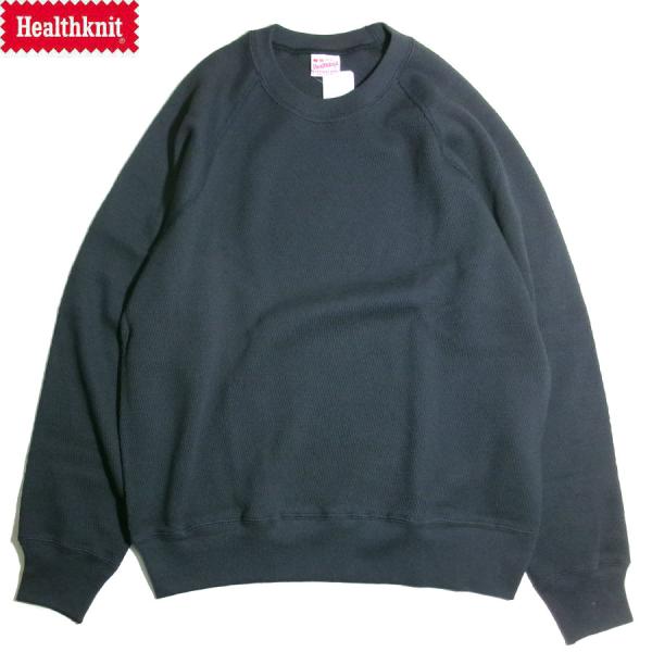 HEALTHKNIT 52037 THERMAL KING RASCHEL HONEYCOMB RAGLAN CREW NECK L/S T-SHIRTS FADE BLACK ヘルスニット サーマルキング ハニカムサーマル ロンT ラグラン