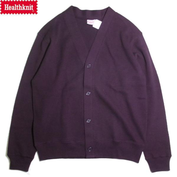 HEALTHKNIT 52026 THERMAL KING RASCHEL HONEYCOMB CARDIGAN EGGPLANT ヘルスニット サーマルキング ハニカムサーマル カーディガン エッグプラント