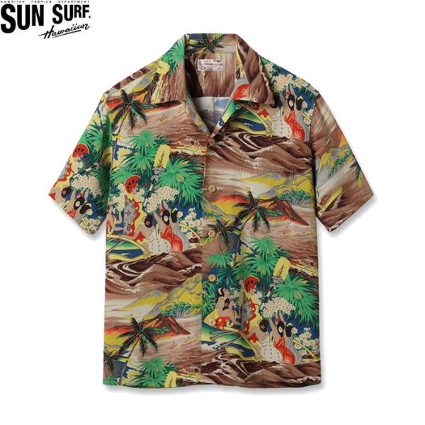 美品SUN SURF ハワイアンシャツ 半袖 ダークブラウン americanrushstore_0419505409-