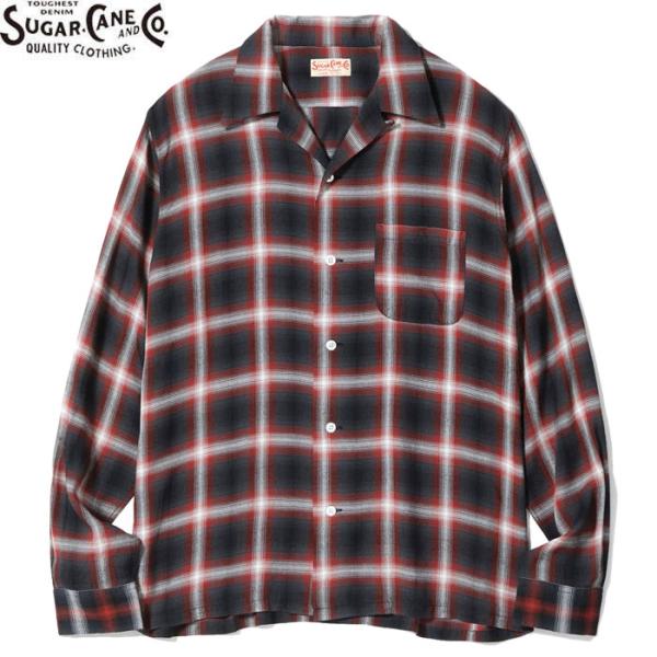 SUGAR CANE RAYON OMBRE CHECK OPEN SHIRT 265 RED SC29120 シュガー