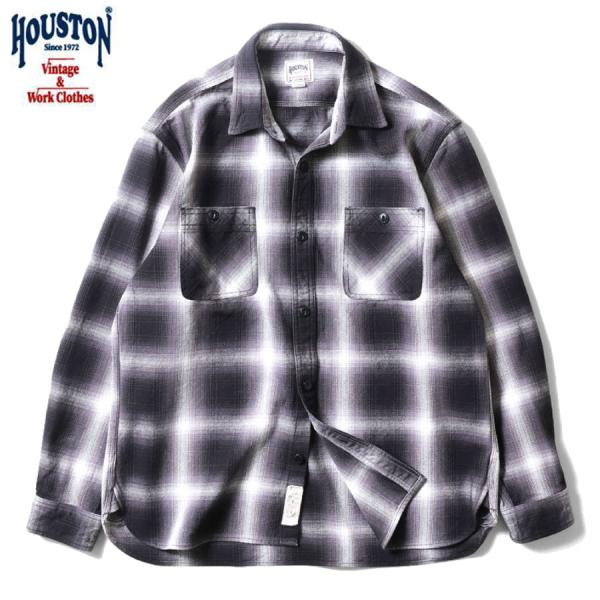 HOUSTON 41252 OMBRE CHECK VIYELLA SHIRT BLACK ヒューストン オンブレ チェック ヴィエラ シャツ 長袖 メンズ ネルシャツ メンズ ブラック