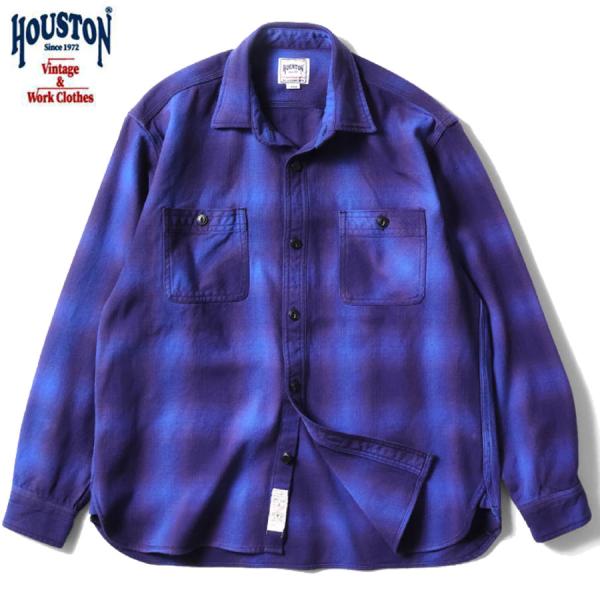 HOUSTON 41252 OMBRE CHECK VIYELLA SHIRT NAVY ヒューストン オンブレ チェック ヴィエラ シャツ 長袖 メンズ ネルシャツ メンズ ネイビー