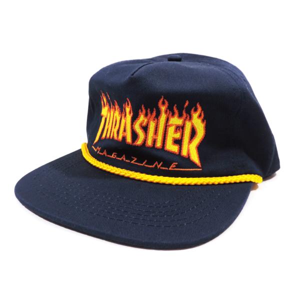 �X���b�V���[ �}�K�W�� �X�i�b�v�o�b�N �L���b�v �l�C�r�[ �����Y �X�P�[�g THRASHER FLAME ROPE SNAPBACK CAP NAVY