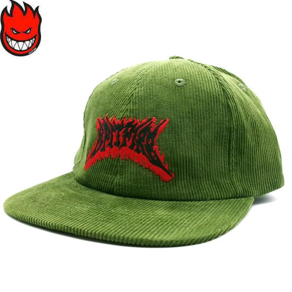 SPITFIRE ADJ FLAME OUT STRAPBACK HAT CAP OLIVE/RED/BLACK スピットファイヤー ストラップバック キャップ コーデュロイ オリーブ/レッド/ブラック スケボー