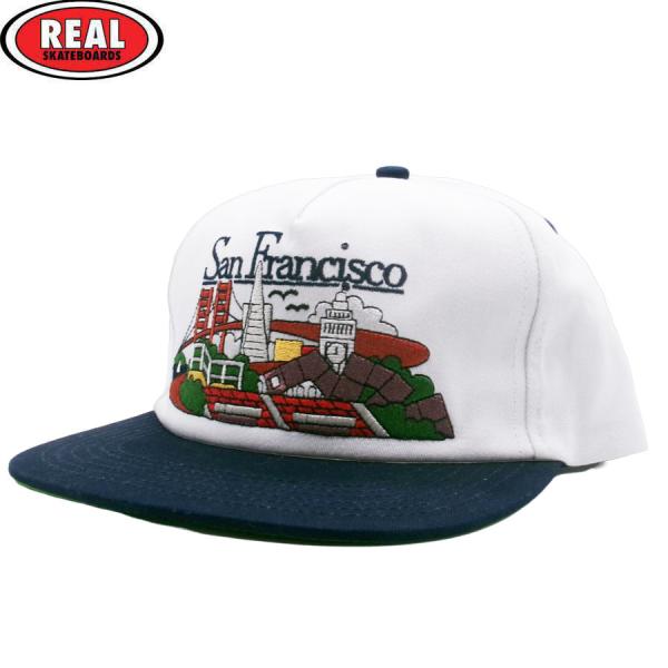 90s REAL skateboard co キャップ　アメリカ製 REAL SKATEBOARDS SFC SNAPBACK CAP WHITE/NAVY リアル スケートボード