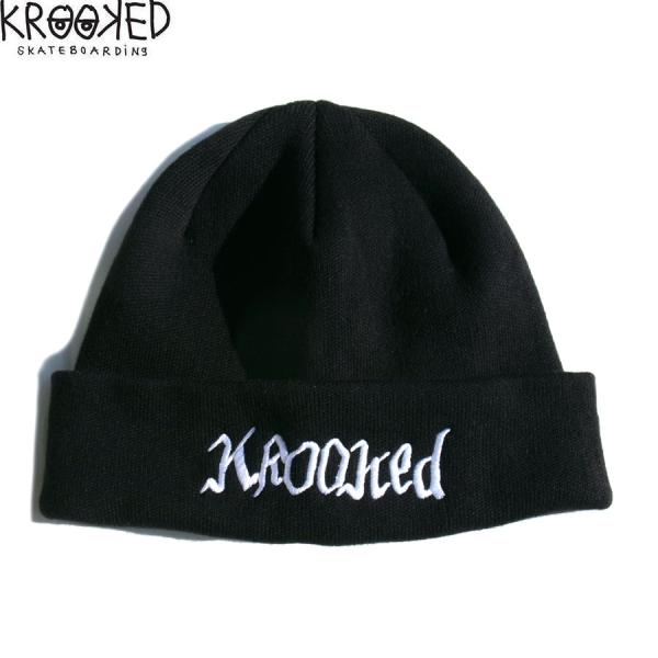 KROOKED CUFF BEANIE DOUBLE OK SCRIPT BLACK/WHITE クルキッド