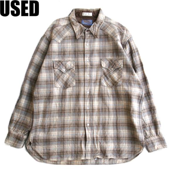 USED-337】70's USA PENDLETON L/S CHECK SHIRTS BROWN ペンドルトン