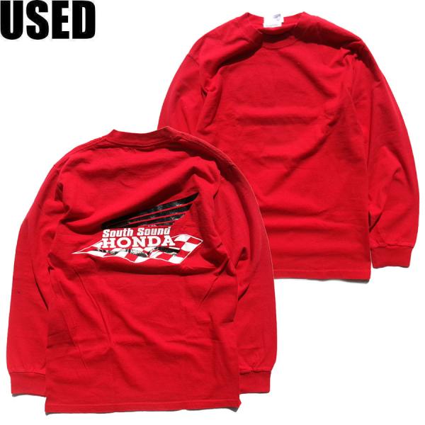 80s HONDA レーシングTシャツ　長袖　日本製　古着　8%a USED-254】HONDA MOTOR L/S T-SHIRTS RED ホンダ 長袖 Tシャツ 古着