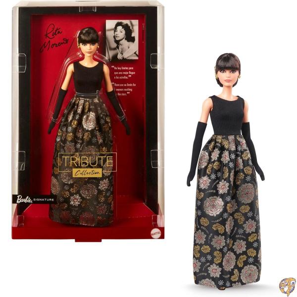 バービーシグネチャートリビュートコレクション リタ・モレノ コレクション人形 ブラック&amp;ゴールドガウン 手袋と靴付き ドールスタンド付き