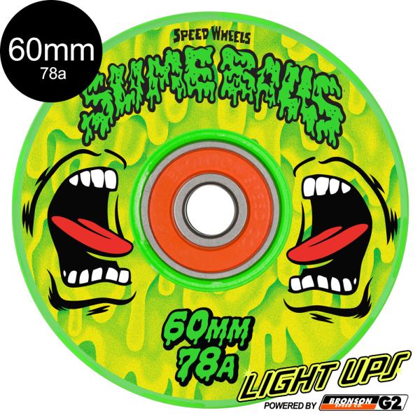 スライムボールズ SLIME BALLS 60mm SCREAMING SLIME LIGHT UPS OG SLIME GREEN/YELLOW 78A WHEELS ソフトウィール 4個セット タイヤ クルーザー (2507)