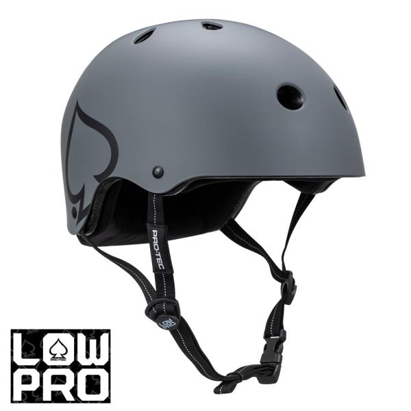プロテック PRO-TEC LOW PRO CERTIFIED MATTE GRAY ヘルメット ロープロ マットグレー プロテクター 大人用 つや消し PROTEC スケートボード (2502)