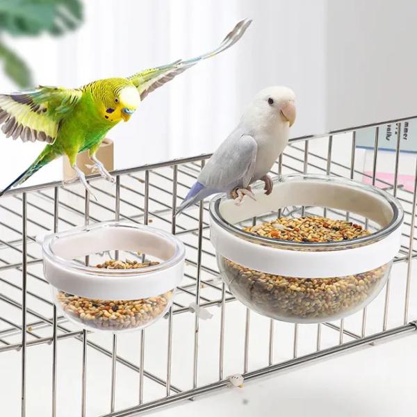鳥の給餌ボウル取り外し可能な透明ボウルプラスチック食品カップケージ用便利なぶら下げ種子水フィーダーオウム用