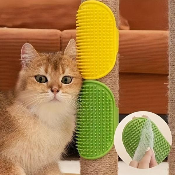 2pc 猫グルーミングツールシリコーンブラシコーム猫に適した調節可能なスクラッチポストフェイスマッサージアクセサリーあごスクラッチャー