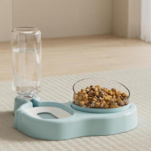 自動給餌器＆水飲みボウルセット - ペットフードディッシュ、犬用ボウル、こぼれにくい猫用給水器、オールインワン給餌用品