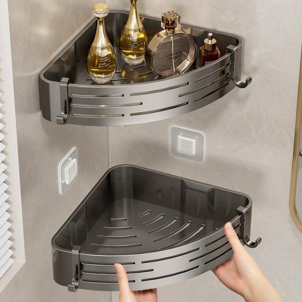 浴室ラック 穴あけ不要 壁掛けコーナーシェルフ プラスチック製 ホワイト シャワーキャディ バスルーム コスメ シャンプー オーガナイザー 収納ホルダ